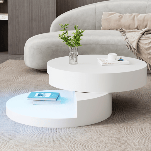 Mesa de centro giratória redonda de mdf com luz led,branco