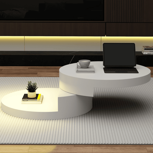 Mesa de centro giratória redonda de mdf com luz led,branco