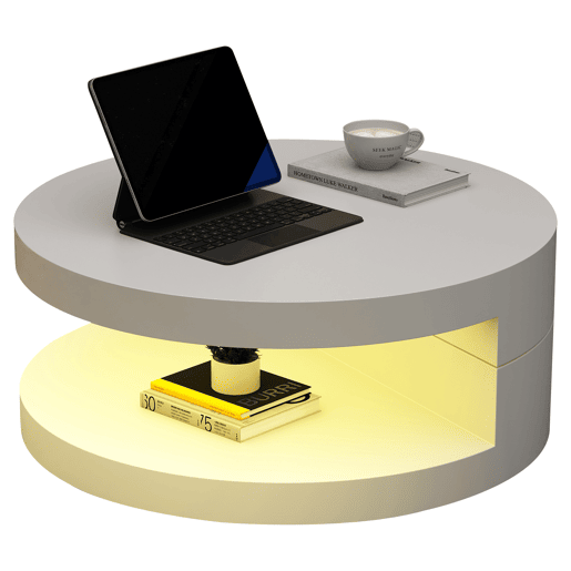 Mesa de centro giratória redonda de mdf com luz led,branco