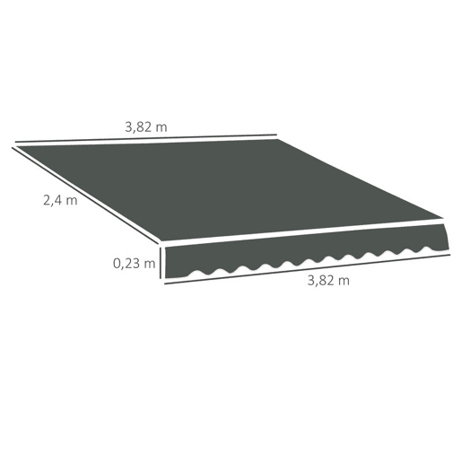Outsunny Cobertura de Substituição para Toldo, 382x240 cm, Lona com Bainha, Proteção UV, Impermeável, Tecido de Poliéster 280 gm², Tela de Substituição para Pátio, Terraço, Jardim, Varanda, Cinzento