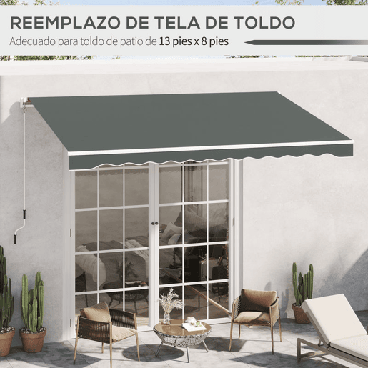 Outsunny Cobertura de Substituição para Toldo, 382x240 cm, Lona com Bainha, Proteção UV, Impermeável, Tecido de Poliéster 280 gm², Tela de Substituição para Pátio, Terraço, Jardim, Varanda, Cinzento