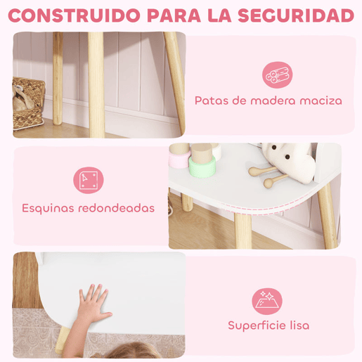 AIYAPLAY Toucador de Maquilhagem Infantil Toucador com Banqueta e Espelho 2 Gavetas e Barras para Pendurar para Crianças dos 3 aos 8 Anos Branco