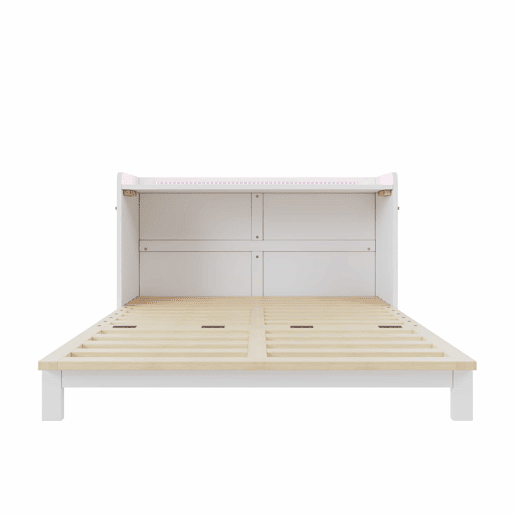 Cama rebatível 140x200 cm - Gavetas inferiores, USB e tomada, LED, Plataforma convertível, Sem colchão, Branco