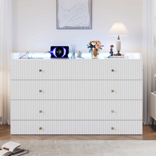Cama rebatível 140x200 cm - Gavetas inferiores, USB e tomada, LED, Plataforma convertível, Sem colchão, Branco