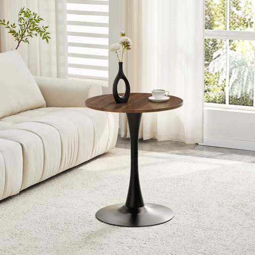 Mesa auxiliarredonda 60 cm - MDF com tecnologia termoformada, perna preta - Preto, nogueira