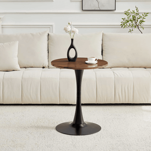 Mesa auxiliarredonda 60 cm - MDF com tecnologia termoformada, perna preta - Preto, nogueira