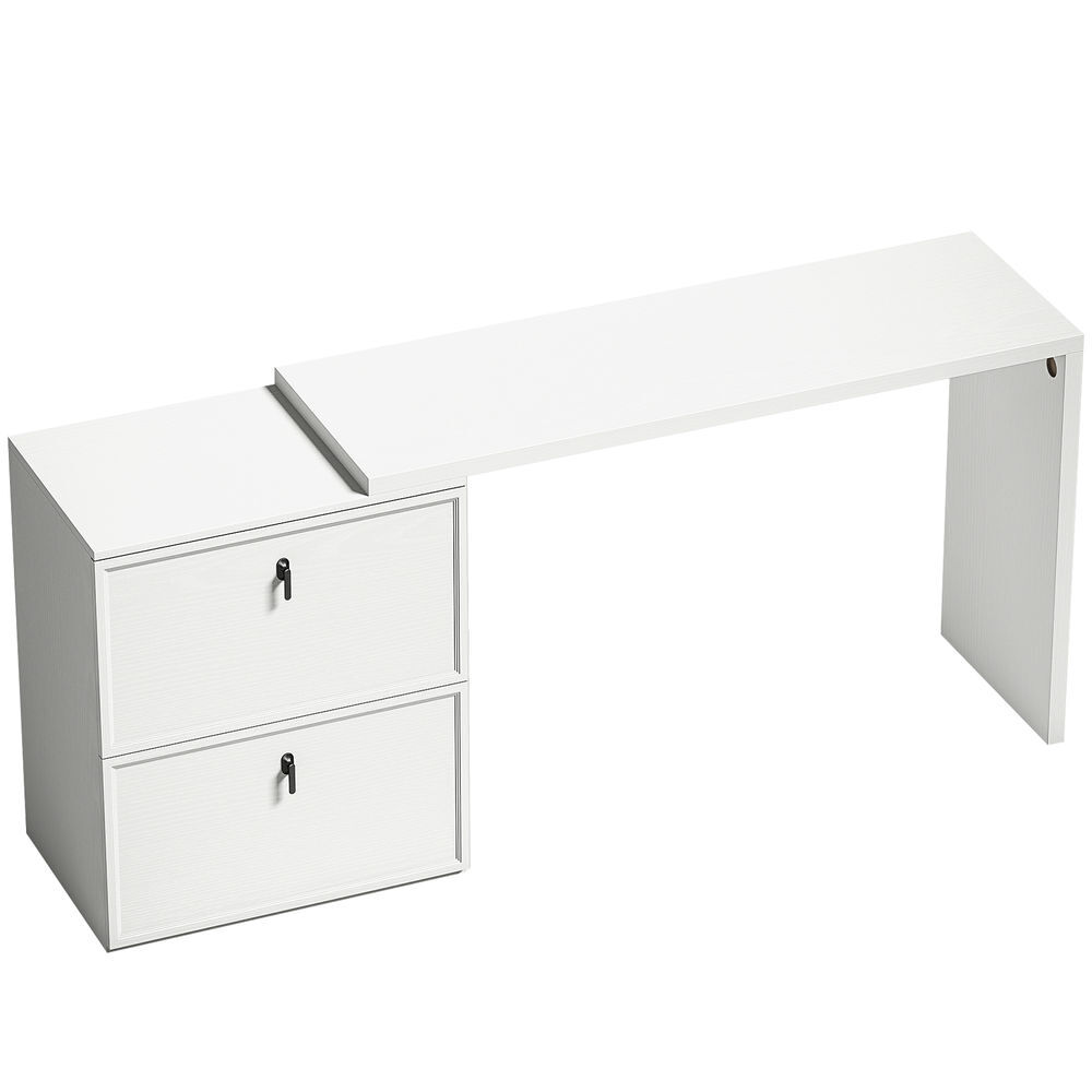 Homcom escritorio reversible, en forma de l, escritorio esquinero con 2 cajones archivadores a4, diseño moderno para espacios pequeños, oficina en casa, blanco