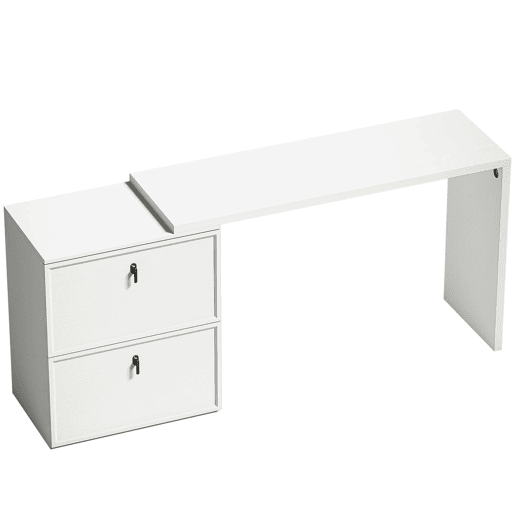 HOMCOM Secretária Reversível em Forma de L, Secretária de Canto com 2 Gavetas Arquivadoras A4, Design Moderno para Espaços Pequenos, Escritório em Casa, Branco