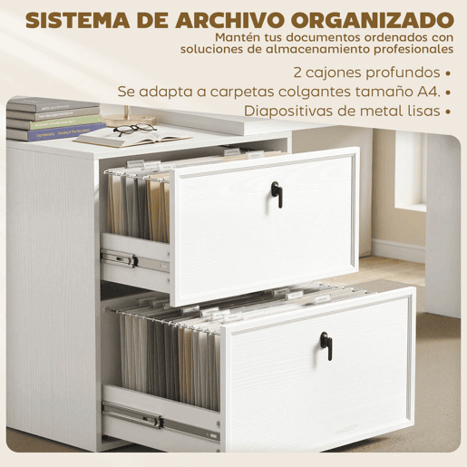 HOMCOM Secretária Reversível em Forma de L, Secretária de Canto com 2 Gavetas Arquivadoras A4, Design Moderno para Espaços Pequenos, Escritório em Casa, Branco