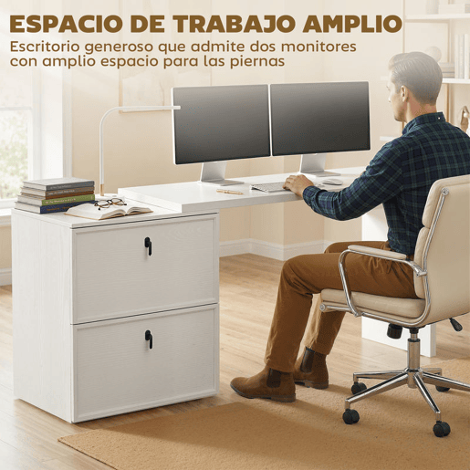 HOMCOM Secretária Reversível em Forma de L, Secretária de Canto com 2 Gavetas Arquivadoras A4, Design Moderno para Espaços Pequenos, Escritório em Casa, Branco