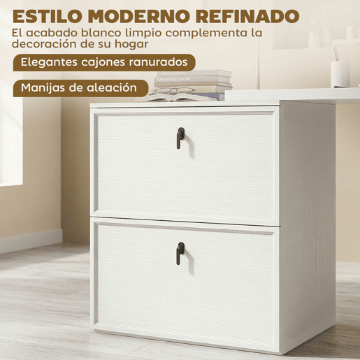 HOMCOM Secretária Reversível em Forma de L, Secretária de Canto com 2 Gavetas Arquivadoras A4, Design Moderno para Espaços Pequenos, Escritório em Casa, Branco