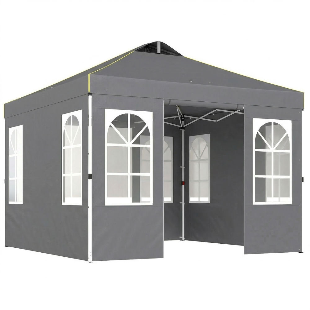 Outsunny carpa plegable 3x3 m, pop-up, con 4 laterales extraíbles, cenador de jardín con upf50+, bloqueo central, altura ajustable, bolsa de transporte, sacos arena, gazebo para exterior, gris oscuro