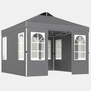 Outsunny Tenda Dobrável 3x3 m Pop-up com 4 Laterais Removíveis, UPF50+, Bloqueio Central, Altura Ajustável, Bolsa de Transporte e Sacos de Areia - Cinzento Escuro