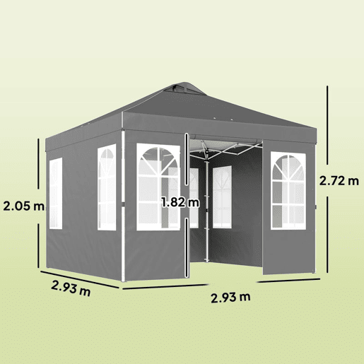 Outsunny Tenda Dobrável 3x3 m Pop-up com 4 Laterais Removíveis, UPF50+, Bloqueio Central, Altura Ajustável, Bolsa de Transporte e Sacos de Areia - Cinzento Escuro