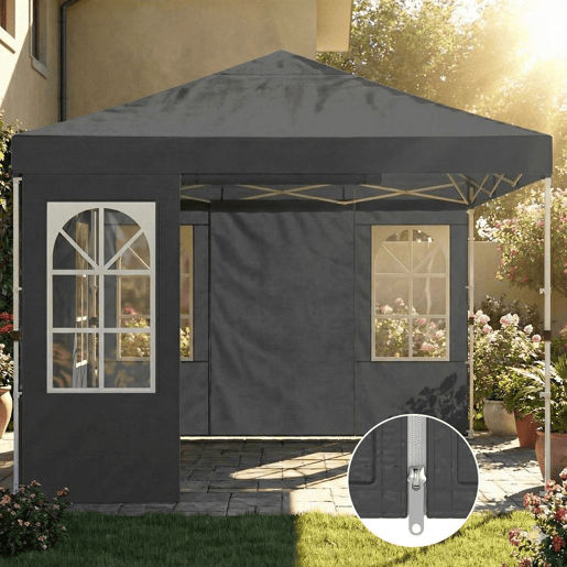 Outsunny Tenda Dobrável 3x3 m Pop-up com 4 Laterais Removíveis, UPF50+, Bloqueio Central, Altura Ajustável, Bolsa de Transporte e Sacos de Areia - Cinzento Escuro