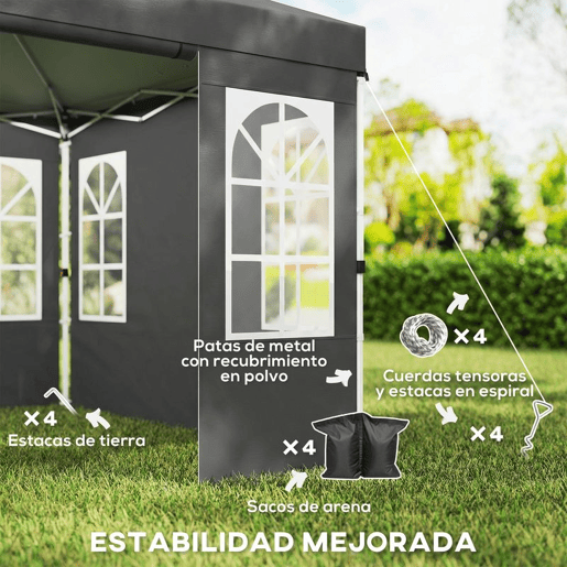 Outsunny Tenda Dobrável 3x3 m Pop-up com 4 Laterais Removíveis, UPF50+, Bloqueio Central, Altura Ajustável, Bolsa de Transporte e Sacos de Areia - Cinzento Escuro