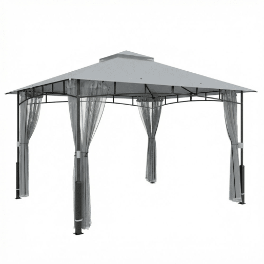Outsunny Gazebo para Jardim 3x3,6 m, Pérgola de Jardim com Telhado Duplo, Paredes de Rede, UPF50+, Estrutura Metálica, Carpa para Exterior, Terraço, Pátio, Cinzento