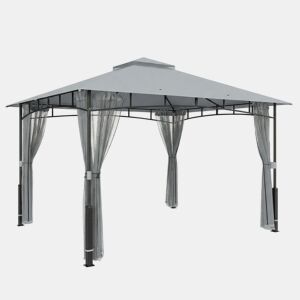 Outsunny Gazebo para Jardim 3x3,6 m, Pérgola de Jardim com Telhado Duplo, Paredes de Rede, UPF50+, Estrutura Metálica, Carpa para Exterior, Terraço, Pátio, Cinzento