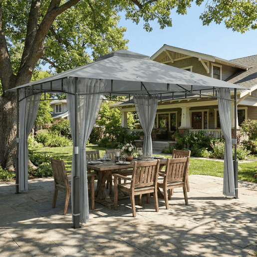 Outsunny Gazebo para Jardim 3x3,6 m, Pérgola de Jardim com Telhado Duplo, Paredes de Rede, UPF50+, Estrutura Metálica, Carpa para Exterior, Terraço, Pátio, Cinzento