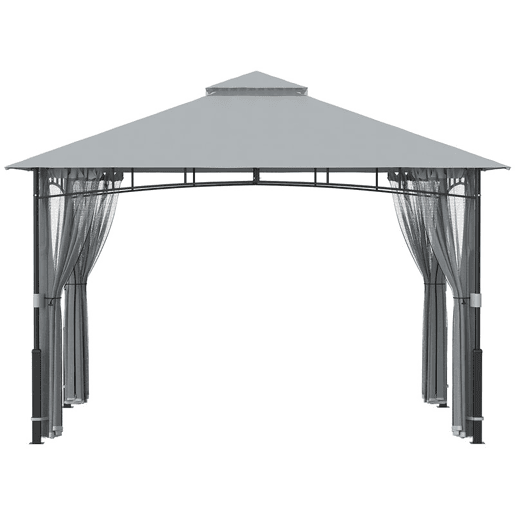Outsunny Gazebo para Jardim 3x3,6 m, Pérgola de Jardim com Telhado Duplo, Paredes de Rede, UPF50+, Estrutura Metálica, Carpa para Exterior, Terraço, Pátio, Cinzento
