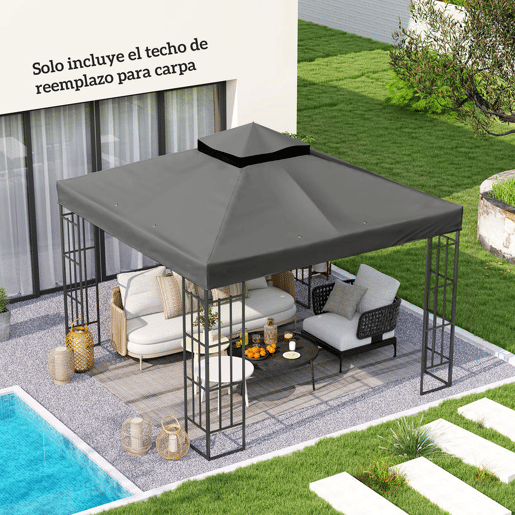 Outsunny Teto de Substituição para Pérgola, 3x3 m Cobertura de Substituição com Telhado Duplo Orifícios de Escoamento e Proteção UPF30+ APENAS Toldo de Substituição para Tenda Cinza