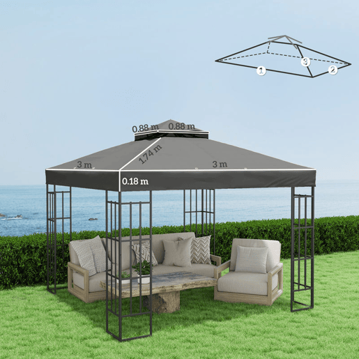 Outsunny Teto de Substituição para Pérgola, 3x3 m Cobertura de Substituição com Telhado Duplo Orifícios de Escoamento e Proteção UPF30+ APENAS Toldo de Substituição para Tenda Cinza