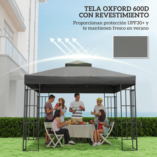 Outsunny Teto de Substituição para Pérgola, 3x3 m Cobertura de Substituição com Telhado Duplo Orifícios de Escoamento e Proteção UPF30+ APENAS Toldo de Substituição para Tenda Cinza