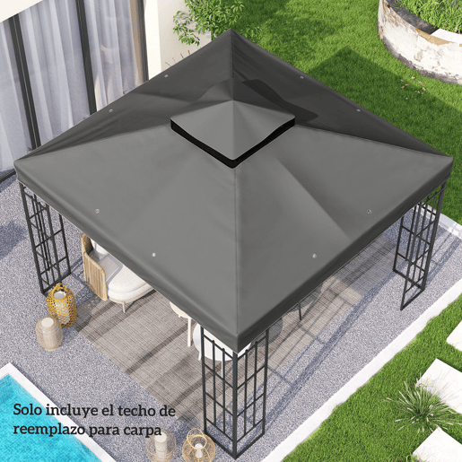 Outsunny Teto de Substituição para Pérgola, 3x3 m Cobertura de Substituição com Telhado Duplo Orifícios de Escoamento e Proteção UPF30+ APENAS Toldo de Substituição para Tenda Cinza