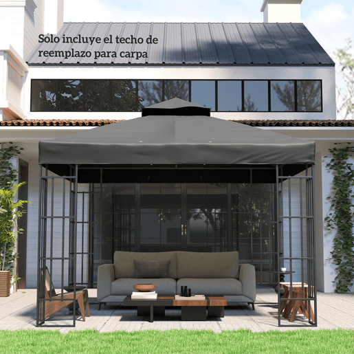 Outsunny Teto de Substituição para Pérgola, 3x3 m Cobertura de Substituição com Telhado Duplo Orifícios de Escoamento e Proteção UPF30+ APENAS Toldo de Substituição para Tenda Cinza