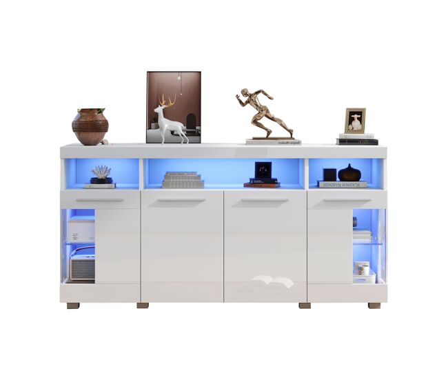 Aparador de mdf con 4 puertas y luz led,blanco