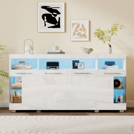 Aparador de mdf com 4 portas e luz led,branco Aparador de mdf com 4 portas e luz led,branco