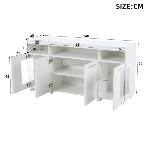 Aparador de mdf com 4 portas e luz led,branco Aparador de mdf com 4 portas e luz led,branco