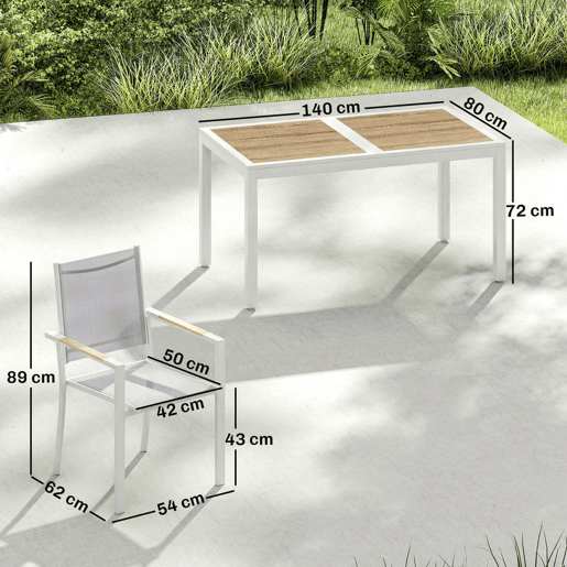 Outsunny Conjunto de Mesa e Cadeiras de Jardim de 7 Peças Móveis de Jardim para Exterior com Mesa de Plástico PSPC 6 Cadeiras Empilháveis Respiráveis Estrutura de Aço Resistente às Intempéries Branco