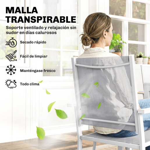 Outsunny Conjunto de Mesa e Cadeiras de Jardim de 7 Peças Móveis de Jardim para Exterior com Mesa de Plástico PSPC 6 Cadeiras Empilháveis Respiráveis Estrutura de Aço Resistente às Intempéries Branco