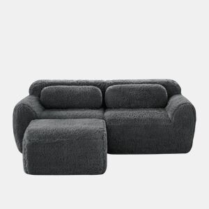 Sofá modular L 2 lugares - veludo macio, almofadas, espuma elástica, sem montagem - cinza