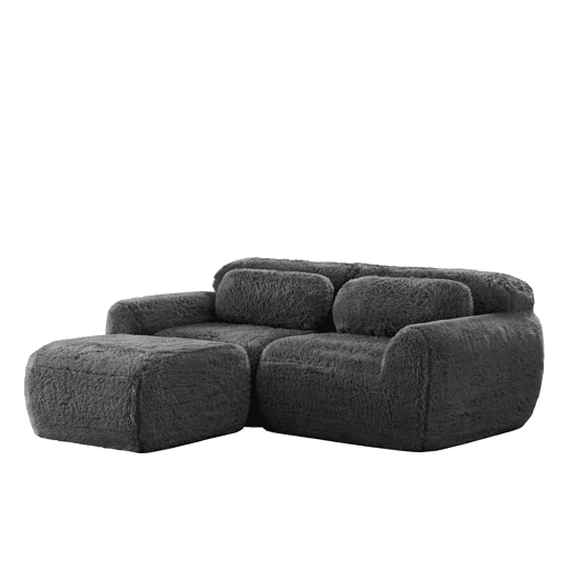 Sofá modular L 2 lugares - veludo macio, almofadas, espuma elástica, sem montagem - cinza