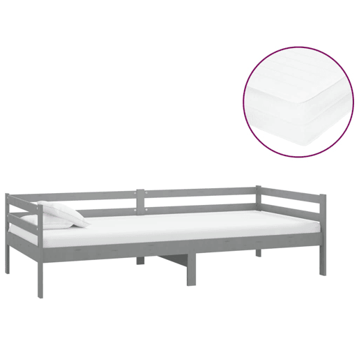 Sofá-cama, Sofá conversível com colchão 90x200 cm pinho maciço cinzento