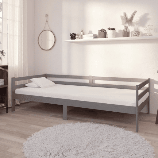 Sofá-cama, Sofá conversível com colchão 90x200 cm pinho maciço cinzento