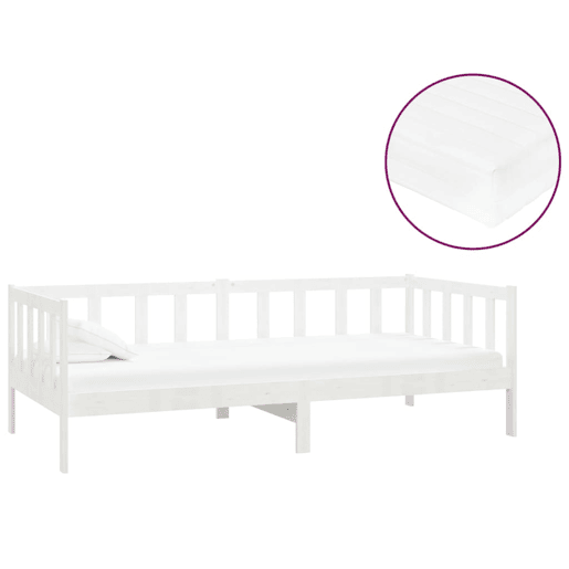Sofá-cama, Sofá conversível com colchão 90x200 cm pinho maciço branco