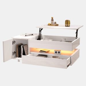 Mesa de centro elevável retangular de painel de partículas com luz led,branco