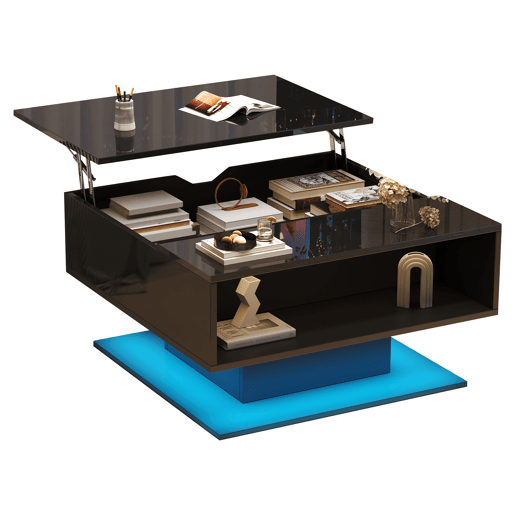 Mesa de centro elevável retangular de painel de partículas com luz led,preto
