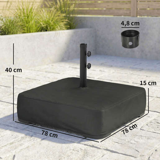 Outsunny Base para Chapéu de Sol Quadrada com Capa, Suporte de Parasol com Sacos de Areia, Base para Chapéu de Sol com Postes Ø48 mm, Recheável com 80 kg de Areia ou 90 kg de Areia Húmida, para Jardim, Terraço, Preto