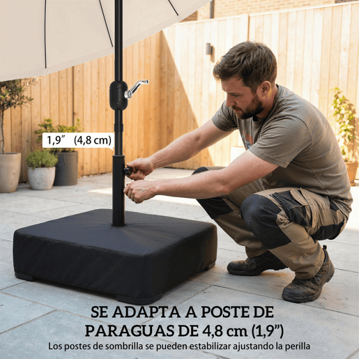 Outsunny Base para Chapéu de Sol Quadrada com Capa, Suporte de Parasol com Sacos de Areia, Base para Chapéu de Sol com Postes Ø48 mm, Recheável com 80 kg de Areia ou 90 kg de Areia Húmida, para Jardim, Terraço, Preto
