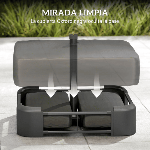 Outsunny Base para Chapéu de Sol Quadrada com Capa, Suporte de Parasol com Sacos de Areia, Base para Chapéu de Sol com Postes Ø48 mm, Recheável com 80 kg de Areia ou 90 kg de Areia Húmida, para Jardim, Terraço, Preto
