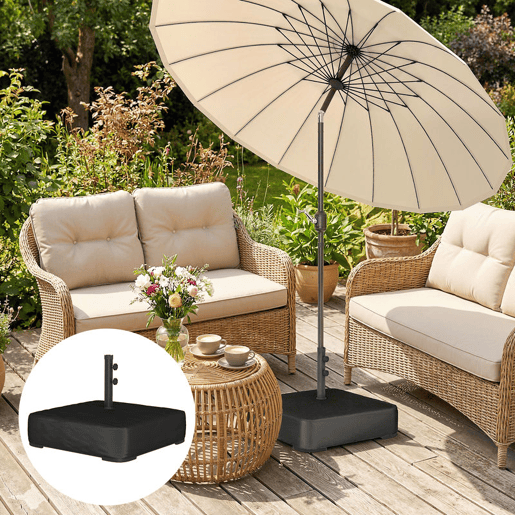 Outsunny Base para Chapéu de Sol Quadrada com Capa, Suporte de Parasol com Sacos de Areia, Base para Chapéu de Sol com Postes Ø48 mm, Recheável com 80 kg de Areia ou 90 kg de Areia Húmida, para Jardim, Terraço, Preto