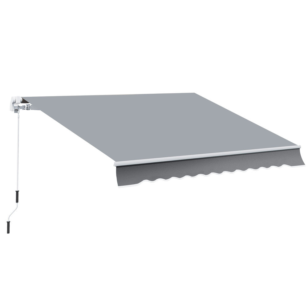 Outsunny toldo manual retráctil 395x245 cm, toldo exterior terraza con ángulo ajustable, brazo articulado, montaje a pared, estructura de aluminio, anti-uv e impermeable, para jardín, gris