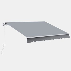 Outsunny Toldo Manual Retrátil 395x245 cm, Toldo Exterior para Terraço com Ângulo Ajustável, Braços Articulados, Montagem na Parede, Estrutura de Alumínio, Anti-UV e Impermeável, Ideal para Jardim, Cinzento