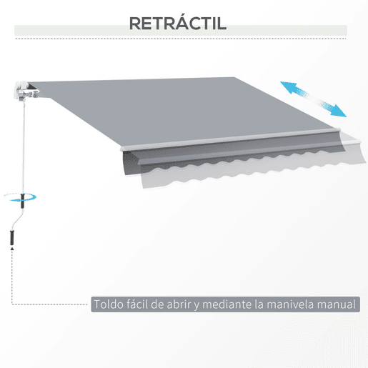 Outsunny Toldo Manual Retrátil 395x245 cm, Toldo Exterior para Terraço com Ângulo Ajustável, Braços Articulados, Montagem na Parede, Estrutura de Alumínio, Anti-UV e Impermeável, Ideal para Jardim, Cinzento