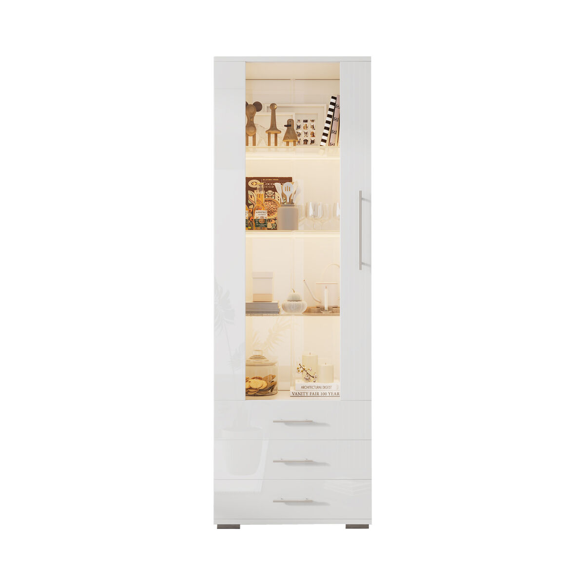 Vitrina de mdf con 1 puerta,3 cajones y luz led,blanco