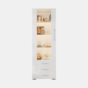 Vitrine de mdf com 1 porta,3 gavetas e luz led,branco